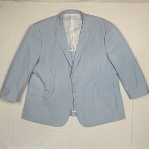 Emigre Seersucker Blue White Stripe Cotton Blazer Sport Coat Summer Men's 56R/50